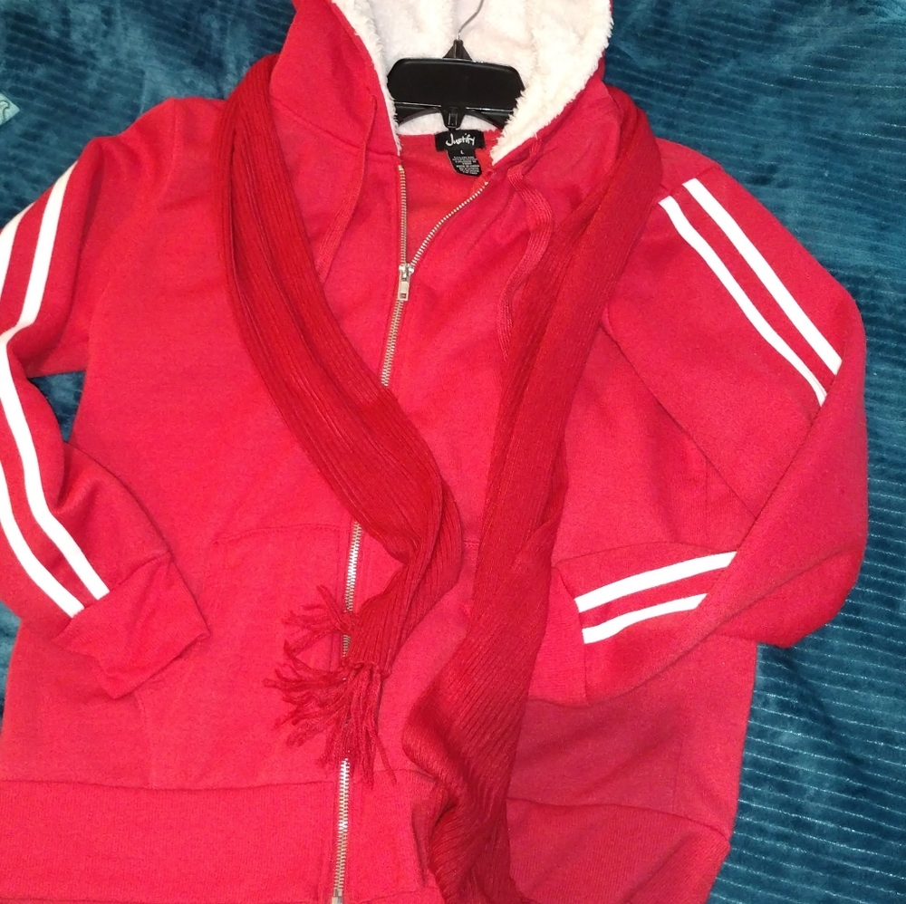 Red and white zip up